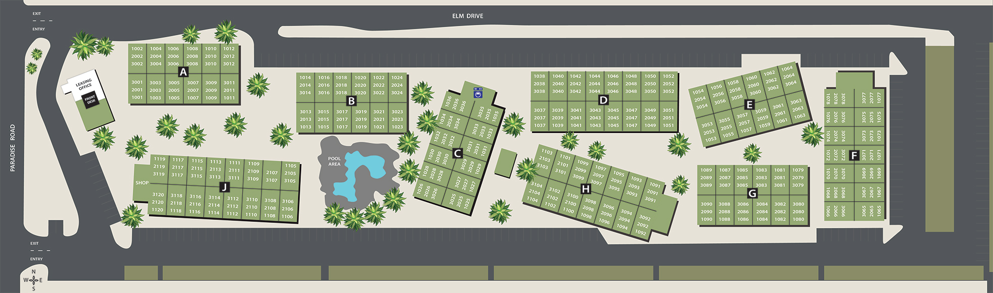 Emerald Suites Convention Center | Extended Stay Apartment Rentals | Community Site Map